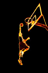 Image showing Fiery Basketball Slam Dunk