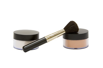 Image showing Make-up powder jars with brush isolated