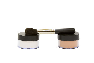 Image showing Make-up powder jars with brush isolated