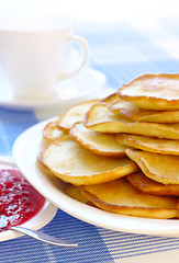 Image showing Small pancakes - traditional Russian cuisine