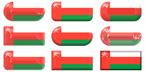 Image showing nine glass buttons of the Flag of Oman