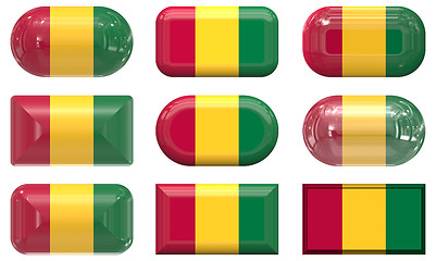 Image showing nine glass buttons of the Flag of Guinea