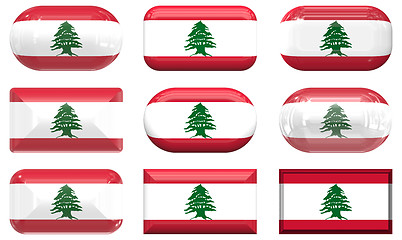 Image showing nine glass buttons of the Flag of Lebanon