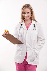 Image showing Friendly attractive caucasian healthcare worker doctor nurse