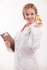 Image showing Friendly attractive caucasian healthcare worker doctor nurse