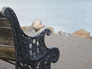 Image showing Old bench on wharf