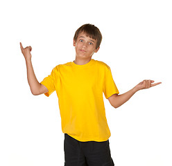 Image showing boy deciding and pointing