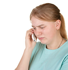 Image showing upset teenager gets bad phone call