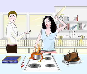 Image showing Man tries to cook