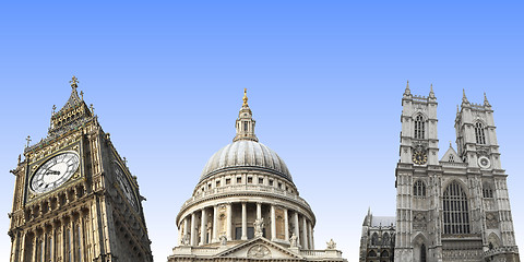 Image showing London landmarks isolated: Big Ben, St Paul, Westminster