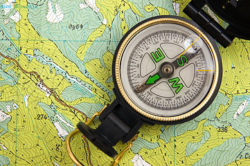 Image showing Compass and map