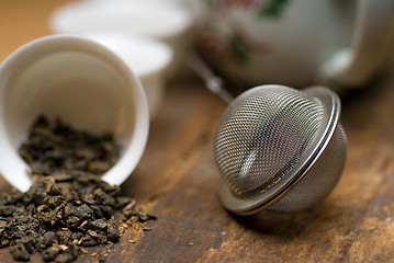 Image showing green chinese tea set