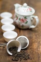 Image showing green chinese tea set