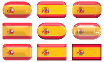 Image showing nine glass buttons of the Flag of Spain