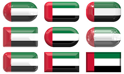 Image showing nine glass buttons of the Flag of United Arab Emirates