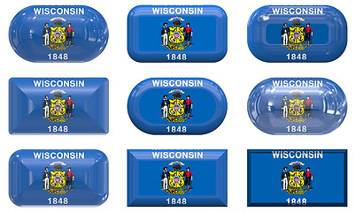 Image showing nine glass buttons of the Flag of Wisconsin