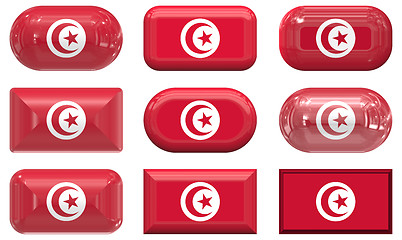 Image showing nine glass buttons of the Flag of Tunisia