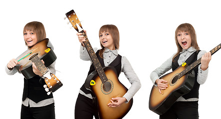 Image showing Girl with guitar in miscellaneous pose