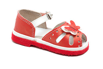 Image showing Red leather baby sandal