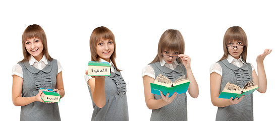 Image showing Girl with dictionary English, emotions