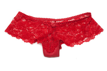 Image showing Red lacy panties on white background