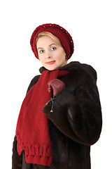 Image showing The beautiful woman in a fur-coat