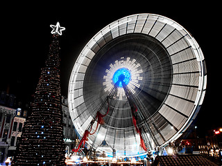 Image showing Ferris wheel at night