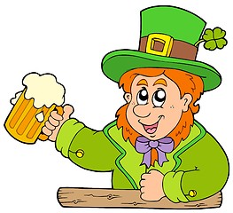 Image showing Cartoon leprechaun with beer