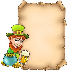 Image showing Parchment with leprechaun and gold