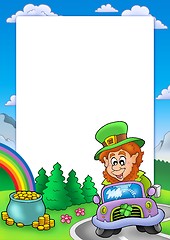 Image showing Frame with leprechaun driving car