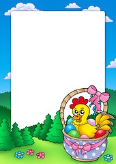 Image showing Easter frame with basket and chicken