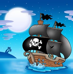 Image showing Pirate sailboat with Moon