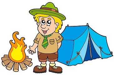 Image showing Scout with tent and fire