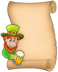 Image showing Parchment with leprechaun and beer