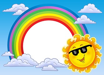 Image showing Rainbow frame with Sun in sunglasses