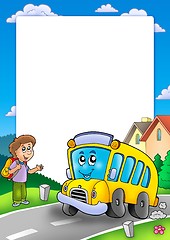 Image showing Frame with school bus and boy