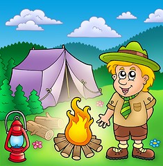 Image showing Small scout with fire and tent