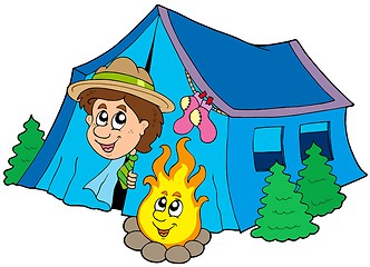 Image showing Scout camping in tent