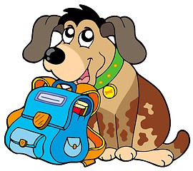 Image showing Sitting dog with school bag