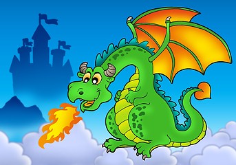 Image showing Green fire dragon with castle