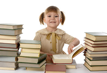 Image showing Little girl with books, back to school