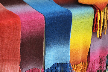 Image showing Multi-coloured scarfs