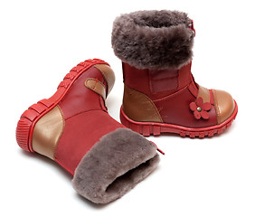 Image showing Red baby boots with fur