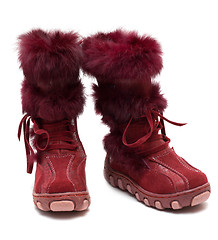 Image showing Crimson suede baby boots with fur