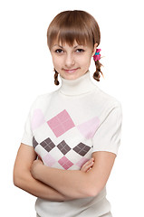 Image showing Beautiful girl with pigtail and in sweater with pattern
