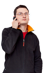 Image showing Portrait men in spectacles with telephone