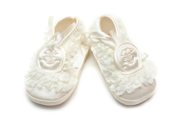 Image showing Pair baby satin slippers