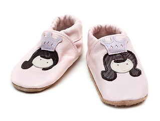 Image showing Pair baby rose leather slippers