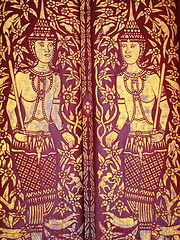 Image showing Buddhist paintings on doors. Chiang Mai, Thailand
