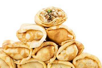 Image showing pancakes with meat and rice